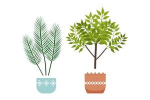 söta vackra hemmakontor växter set med olika träd och växt isolerade vektor