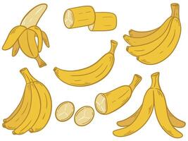 hand dragen mogen bananer uppsättning, vektor grafik