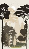 Wald Silhouette Hintergrund mit Bürste Schläge. Silhouette von Wald Aussicht vektor