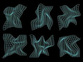 Drucksatz von abstrakt ästhetisch Drahtmodell im y2k Stil. geometrisch 3d Drahtmodell Formen. vektor