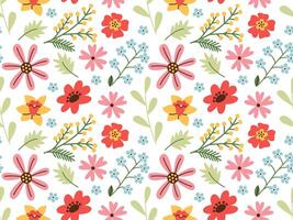 Hand gezeichnet nahtlos schön Blumen- Muster. Stoff Design mit einfach Frühling Sommer- Blumen. Vektor süß drucken zum Baby Stoff, Hintergrund oder wickeln Papier.