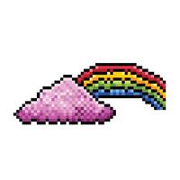 Rosa farbig Wolkenlandschaft mit Regenbogen. Pixel bisschen retro Spiel gestylt Vektor Illustration Zeichnung. einfach eben Karikatur Zeichnung isoliert auf Platz Weiß Hintergrund.