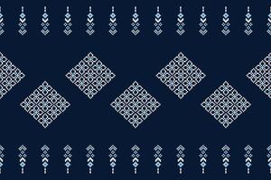 traditionell etnisk motiv ikat geometrisk tyg mönster korsa stitch.ikat broderi etnisk orientalisk pixel Marin blå bakgrund. abstrakt, vektor, illustration. textur, halsduk, dekoration, tapeter. vektor