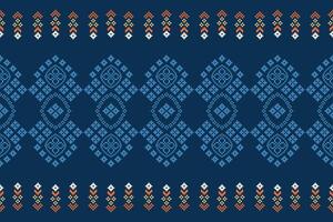 traditionell etnisk motiv ikat geometrisk tyg mönster korsa stitch.ikat broderi etnisk orientalisk pixel Marin blå bakgrund. abstrakt, vektor, illustration. textur, halsduk, dekoration, tapeter. vektor