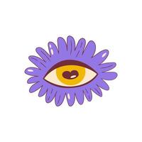 psychedelisch groovig Blume mit Auge isoliert. süß Karikatur Gänseblümchen Blume mit Auge groovig retro Stil. Vektor Illustration