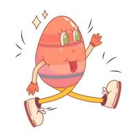 retro tecknad serie påsk karaktär ägg. påsk karaktär i trendig retro stil. ägg med ansikte och fötter. tecknad serie vektor illustration