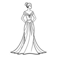 lady bär en formell klänning linje konst vektor illustration