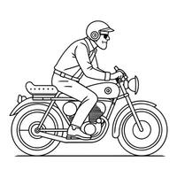 man ridning en klassisk motorcykel linje konst vektor illustration