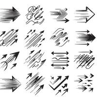 en samling av klottra pil stroke i varierande storlekar och vägbeskrivning vektor