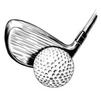 Golf Verein und Ball Gravur skizzieren. Golfen Sport Turnier. Golfspieler Sport Spiel Liga, Golf Meisterschaft auf Fachmann Kurs, Wettbewerb. Vektor Illustration isoliert auf Weiß