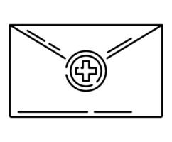 Vektor isoliert Linie Symbol. Briefumschlag Symbol mit medizinisch Kreuz. Arzt Bericht oder dokumentieren.