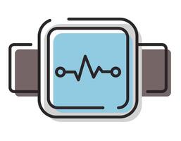 Vektor isoliert Linie Symbol. Clever Uhr oder Fitness Armband mit ein Kardiogramm und Impuls Symbol.