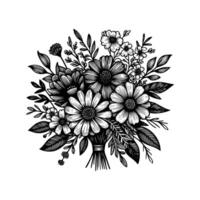 svart och vit blommor hand dragen vektor illustration isolerat vit bakgrund