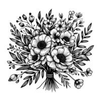 svart och vit blommor hand dragen vektor illustration isolerat vit bakgrund