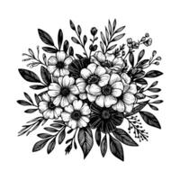 schwarz und Weiß Blumen Hand gezeichnet Vektor Illustration isoliert Weiß Hintergrund