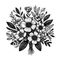 svart och vit blommor hand dragen vektor illustration isolerat vit bakgrund