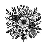 svart och vit blommor hand dragen vektor illustration isolerat vit bakgrund