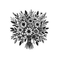 schwarz und Weiß Blumen Hand gezeichnet Vektor Illustration isoliert Weiß Hintergrund