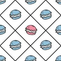 en mönster med blå och rosa macarons. klotter tecknad serie vektor