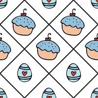 nahtlos Karikatur Hintergrund mit Ostern Cupcake, Ei, und Herz vektor