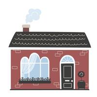 en små europeisk hus med en svart dörr i tecknad serie stil vektor