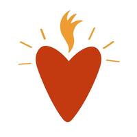 Herz flammend Feuer Hand gezeichnet Karikatur Vektor Illustration festlich Design zum Valentinstag Tag, Glückwunsch. Hintergrund Karte mit heiß Herz zum drucken, Logo, Symbol, Papier, Postkarte, Banner, Flyer