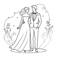 bröllop kontinuerlig linje konst teckning vektor