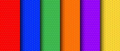 enkel modern vit punkt mönster i röd, blå, grön, orange, lila och gul med svart punkt horisontell och vertikal sömlös mönster mall vektor