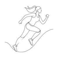 flicka springa kontinuerlig teckning svart form linje konst vektor