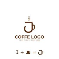 kaffe logotyp design, j första kopp design, brev logotyp vektor