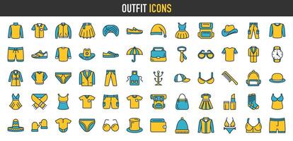 utrusta ikon uppsättning. strumpor, behå, slips, skjorta, Kolla på, hatt, shorts minimal vektor illustrationer. fast tecken för mode Ansökan.