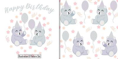 süße Bären nahtlose Muster mit Illustration Cartoon Baby Shower Card vektor