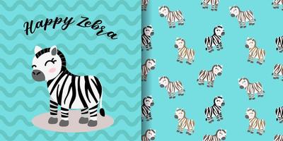 niedliches Zebra nahtloses Muster mit Illustrationskarikatur-Babypartykarte vektor