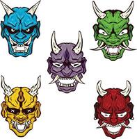 oni hannya Maske Kunst einstellen - - voll Einzelheiten vektor