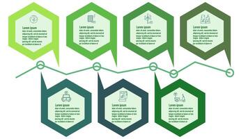 infographic förnybar energi mall för energi konsumtion hållbar information presentation. vektor element steg eco grön arbetsflöde diagram. Rapportera planen 7 ämnen