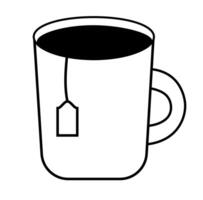 kopp av te med tepåse isolerat på en vit bakgrund. hand dragen klotter, skiss svartvit stil. vektor platt illustration.