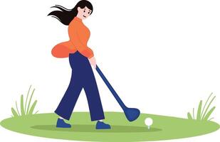 ein Frau spielen Golf eben Stil isolieren auf Hintergrund vektor