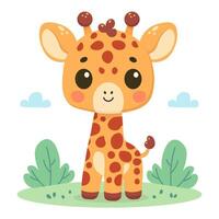 süß Giraffe im das Wiese. Vektor Baby Illustration