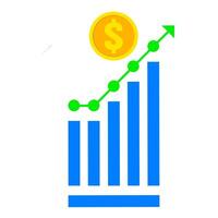 vektor ikon av ökande dollar värde markant med ett uppåt pil. dollar symbol och statistik Graf isolerat på vit bakgrund. företag tillväxt begrepp.