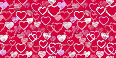 nahtlos einfach Muster mit Hand gezeichnet skizzieren Vektor Herzen. drucken mit einstellen Textur Herzen Silhouetten Umriss. Valentinstag, Liebe rot Hintergrund. Vorlage zum Textil, Mode, drucken, Oberfläche Design
