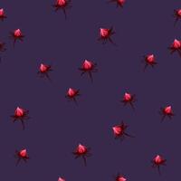 minimalistisk sömlös mönster med abstrakt konstnärlig knoppar reste sig, rosenknoppar. stiliserade röd enkel mycket liten blommor utskrift på en mörk blå bakgrund.vektor hand dragen skiss.mall för mönster, collage vektor