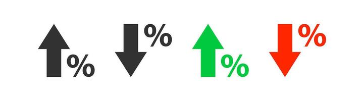procent tillväxt ikon. procentsats pil upp och ner symbol. rabatt pris öka, minska. vektor illustration.