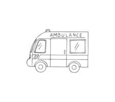 handgemalt Notfall Wagen. Krankenwagen medizinisch Service. Fahrzeug Vektor Illustration auf ein Weiß Hintergrund