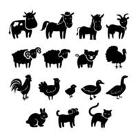 Vektor schwarz Symbol einstellen von Bauernhof Tiere isoliert auf Weiß Hintergrund