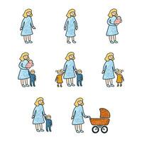 Vektor bunt einstellen mit Illustration von Mutter Frau Symbol isoliert auf Weiß Hintergrund
