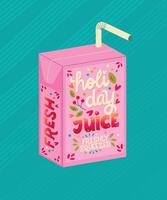 juice låda med hand text Semester juice. söt festlig vinter- Semester illustration. ljus färgrik rosa och blå vektor design.