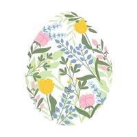 påsk ägg silhuett med vår blommor. hand dragen vektor design i pastell färger.
