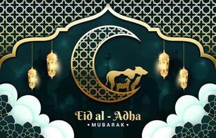 Luxus eid al adha islamisch Hintergrund mit Moschee und Laterne vektor