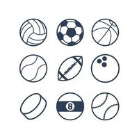 sporter bollar platt linje vektor ikon uppsättning