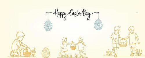 glücklich Ostern Tag Hand geschrieben Kalligraphie Text Schriftart. Hase Ostern Ei, Korb, Kinder zum Poster, Banner, Gruß Karte vektor